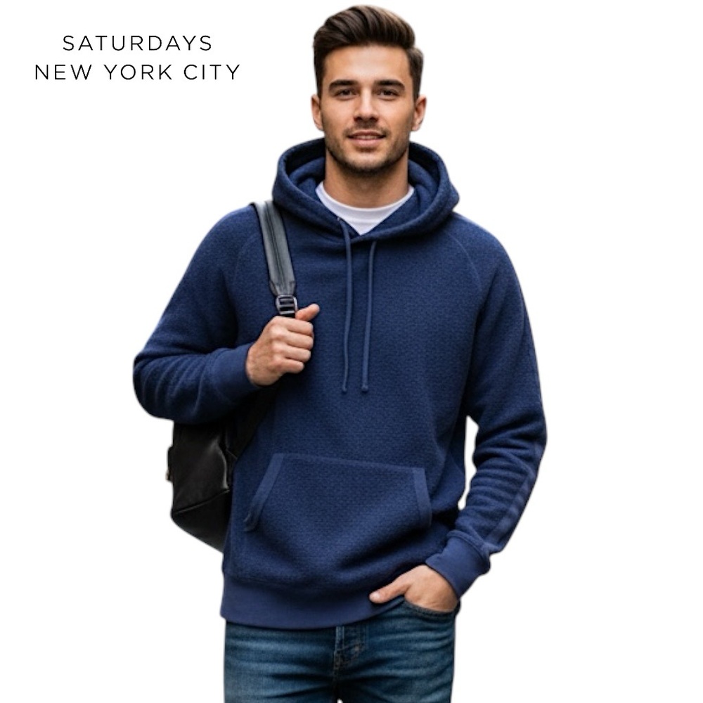 Saturdays NYC Reverse Terry Fleece Ditch Pullover Hoodie in Blue M New York City